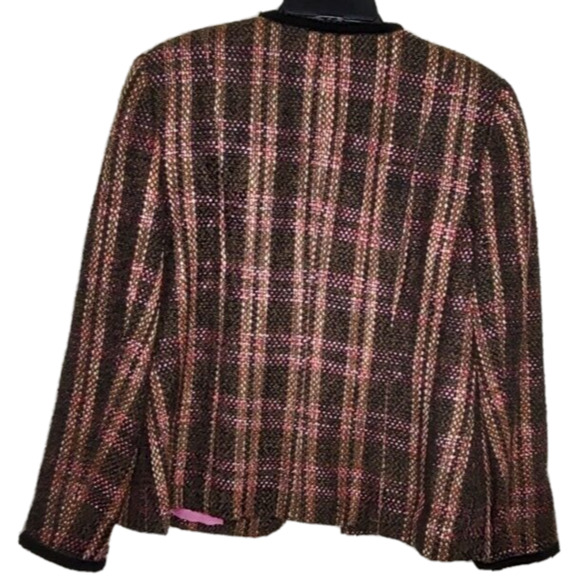 Fundamental Things Brown Pink Plaid Sz 12 Tweed like Jacket Work Church Blazer - Picture 6 of 10